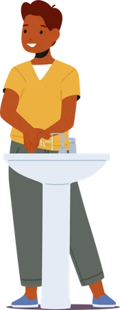 Little African Boy Washing Hands  Illustration