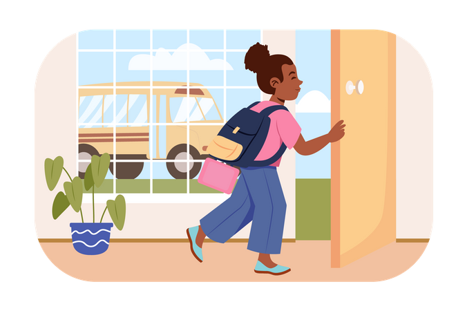 Little african girl going to school  Illustration