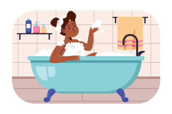 Little arfican girl taking bath  Illustration