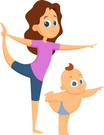 Little baby and son doing yoga  Illustration