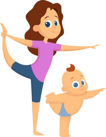 Little baby and son doing yoga  Illustration