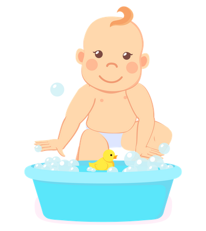 Little baby bathing in tub  Illustration