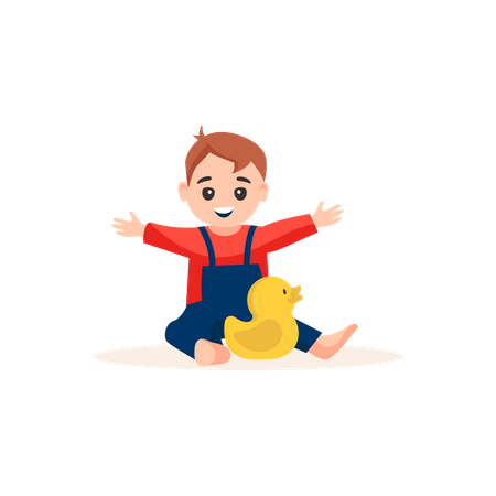 Little baby boy playing with plastic duck  Illustration