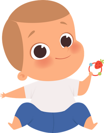 Little baby boy playing with toy Illustration