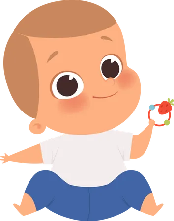 Little baby boy playing with toy Illustration