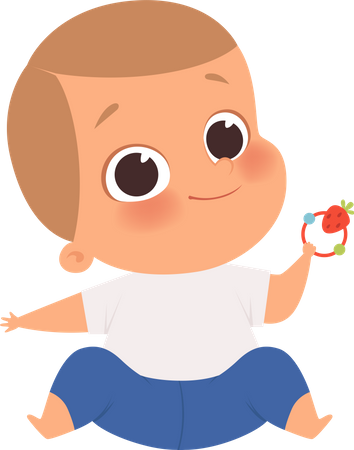 Little baby boy playing with toy  イラスト