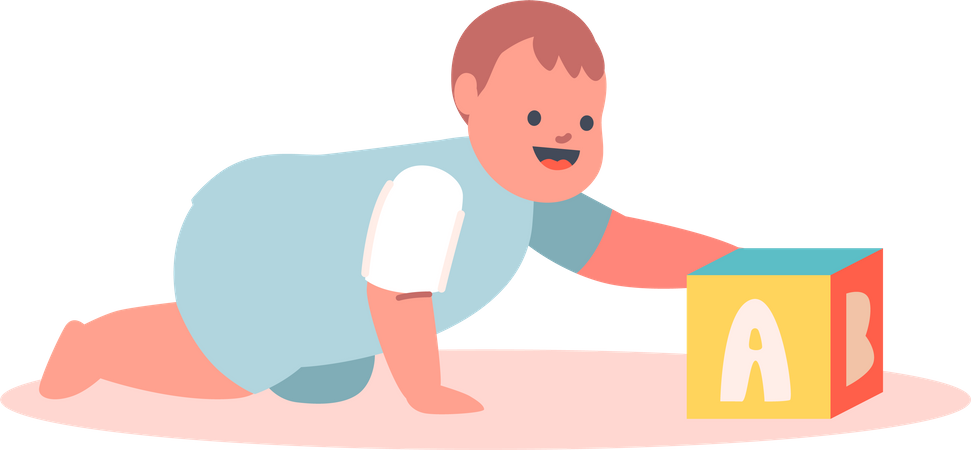 Little Baby Crawl and Playing with Cube Illustration