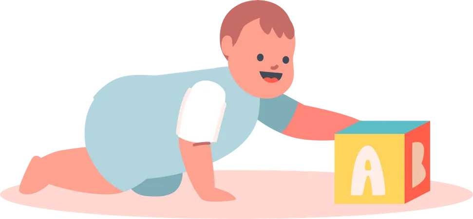 Little Baby Crawl and Playing with Cube Illustration