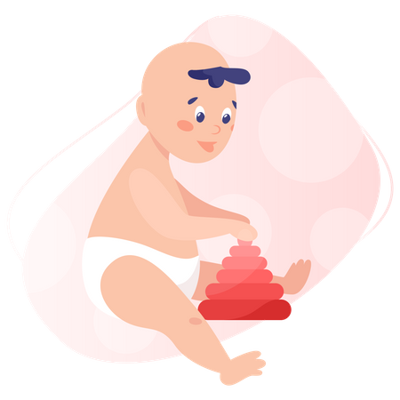 Little Baby Crawl and Playing with Cube  Illustration