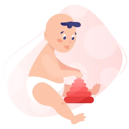 Little Baby Crawl and Playing with Cube  Illustration