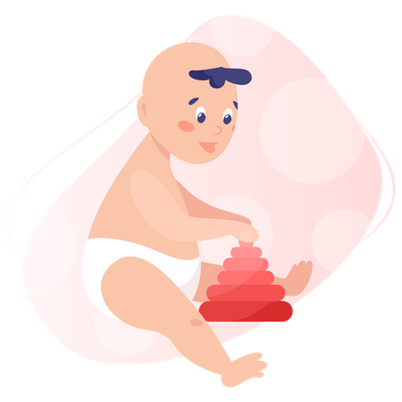 Little Baby Crawl and Playing with Cube  イラスト
