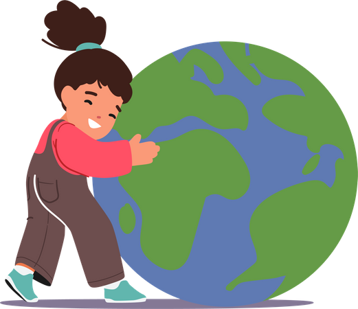 Little baby girl show love towards planet  Illustration