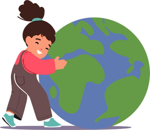 Little baby girl show love towards planet  Illustration