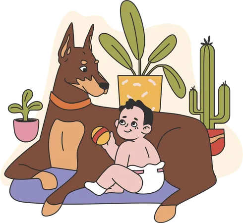 Little baby playing dog  Illustration
