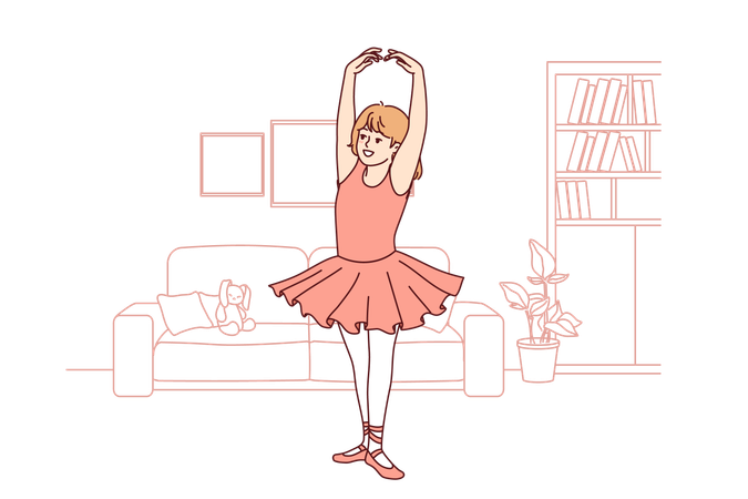 Little ballerina dreams of ballet and practices dancing dressed in dress and pointe shoes  Illustration