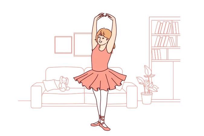 Little ballerina dreams of ballet and practices dancing dressed in dress and pointe shoes  Illustration