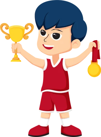 Little Basketball Player holding trophy and medal  Illustration