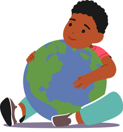 Little black baby hugging earth planet  Illustration