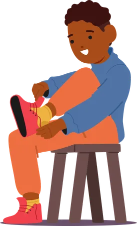 Little Black Boy Puts On Shoes  Illustration