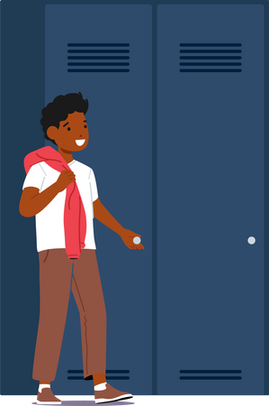 Little black boy standing near the locker  Illustration