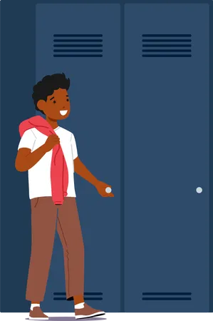 Little black boy standing near the locker  Illustration