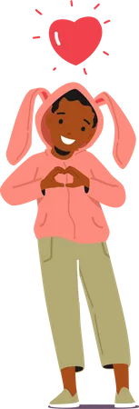 Little Black Child Show Love Gesture with Red Heart over Head Illustration