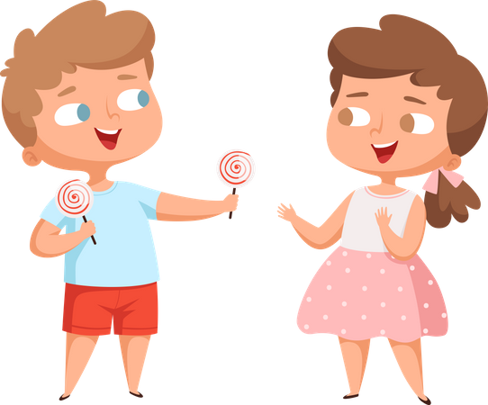 Little boy and girl eating chocolate Illustration