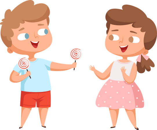 Little boy and girl eating chocolate  Illustration