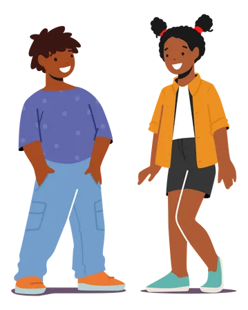 Little Boy And Girl Happily Smiling Together Illustration