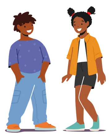 Little Boy And Girl Happily Smiling Together  Illustration