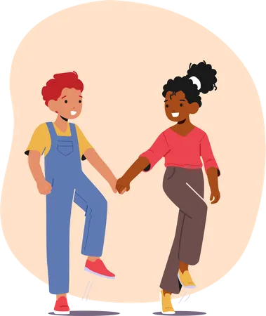Little Boy And Girl Happily Stroll Together Their Hands Entwined Showcasing Innocence And Friendship In Their Bond Children Characters Good Behavior Cartoon People Vector Illustration Illustration