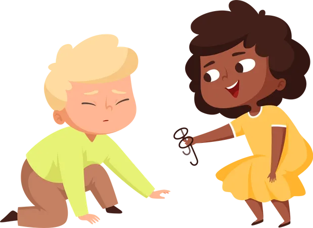 Little boy and girl playing together  Illustration