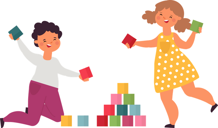 Little boy and girl playing with toys  Illustration