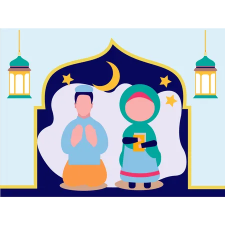 A Boy And A Girl Are Praying Illustration