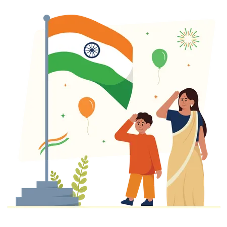 Little Boy And Girl Salute To Tiranga  Illustration