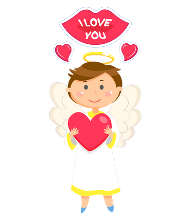 Little boy angel on valentine postcard  Illustration