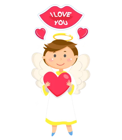 Little boy angel on valentine postcard  Illustration