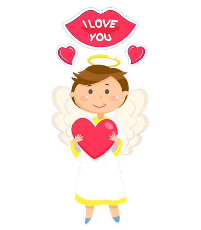 Little boy angel on valentine postcard  Illustration
