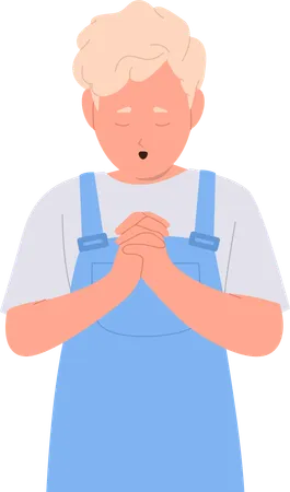 Little boy asking god folding hands in praying position  Illustration