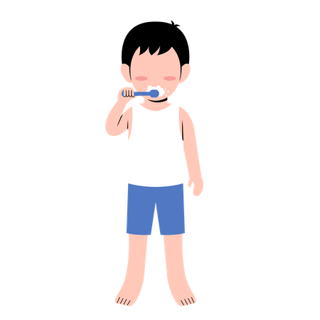 Little Boy Brushing Teeth Illustration
