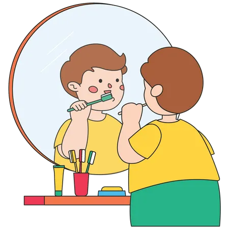 Little boy brushing teeth  Illustration