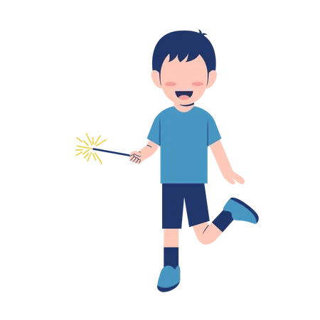 Little Boy Bursting Fireworks  Illustration