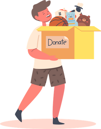 Little Boy Carry Big Carton Box with Donated Toys  Illustration