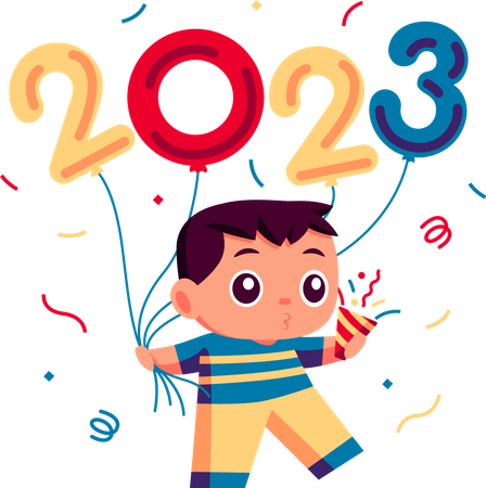 Little boy celebrate New Year 2023  Illustration