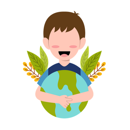 Little Boy Character For Save Planet  Illustration