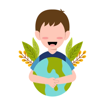 Little Boy Character For Save Planet  Illustration