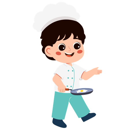 Little Boy Chef Cooks Eggs  Illustration