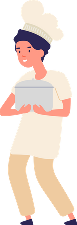 Little boy chef holding cooker  Illustration