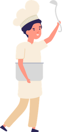 Little boy chef holding ladle  Illustration