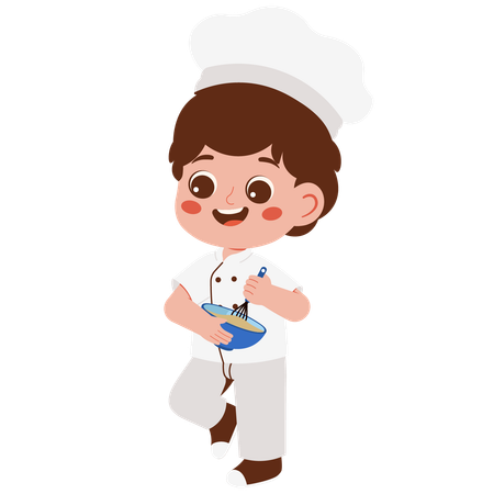 Little Boy Chef Kneading Dough  Illustration